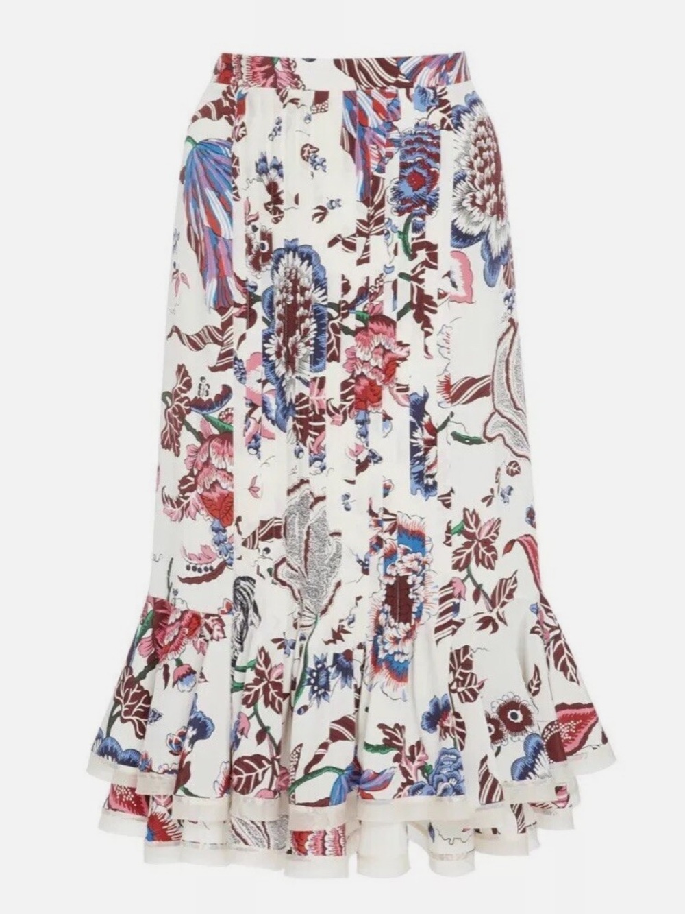 Tory Burch White Floral Tiered Maxi Skirt